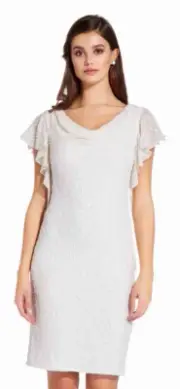 ADRIANNA PAPELL NWT $229 Stunning Beaded/Sequin Flutter Sleeve Dress 8