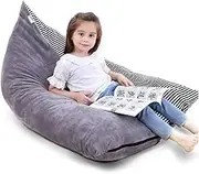BCHWAY Stuffed Animal Storage Bean Bag Chair Cover | 53" Extra Large Velvet Beanbag Cover for Kids & Adults | Plush Toys Holder & Organizer | Triangular Shape with Back Rest | Zipper Closure