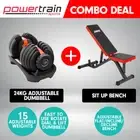 New Powertrain 24kg Adjustable Dumbbell Home Gym Exercise Bench Weights Fitness