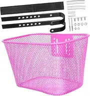 MUELODSIC Front Bike Basket for Girls and Women: Bicycle Decor Metal Mesh Holder with Hooks and Strap Handlebar Storage for Shopping Travel Cycling