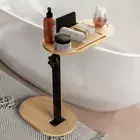 Bathtub Tray Table with Adjustable Height, Bamboo Bath Caddy Tray for Tub agains