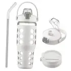 32 oz Glass Tumbler with Straw,Glass Water Bottles with Time 32 Ounces White