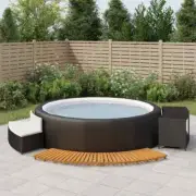 Hot Tub Surround Furniture PE Rattan Outdoor Bench Storage Shelf Wooden Spa Step