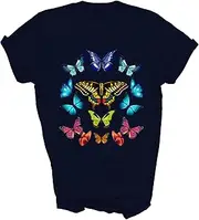 [Above Good Tee] Nature Butterflies Monarch Lover Butterfly Gift Unisex Shirt Women Men T-Shirt (Navy;XL)