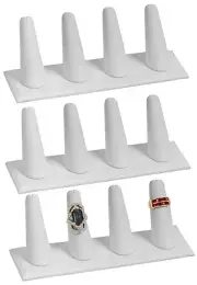 3pc 4 Finger Ring Displays White Faux Leather Ring Displays Showcase Ring Stands