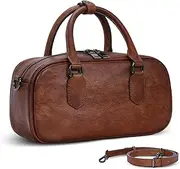 [HESHE] Leather Shoulder Bags for Women Satchel Handbags Zipper Crossbody Purse Top Handle Barrel Purse with Adjustable Strap