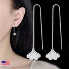 Women 925 Sterling Silver Earrings 3D Ginkgo Leaf Tassel Threader Ear Chain 1959