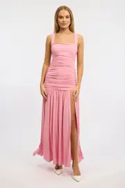 Pink Maxi Dress Front Split - Size 14L, Women's Maxi Dress
