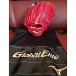 MIZUNO 美津濃 GLOBAL ELITE∞NEO立體金標立體LOGO 投手全牛皮棒壘球手套附原廠刺繡手套袋如圖。