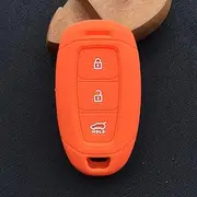 YJADHU Silicone Rubber Car Key Case Cover 3button Key Case Cover Shell, Fit for Hyundai Kona 2017 I30 Ix35 Solaris Azera Elantra Grandeur Ig,Orange