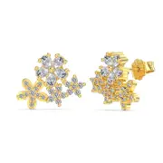 ANYCO Earrings 925 Silver Blossom Cluster Ice Rhinestone Stud Stylish Fashion Accessories