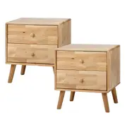 Oikiture Set of 2 Bedside Tables 2 Drawers Side Tables Nightstand Rubber Wood
