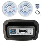 Pyle Marine Radio,Spa Bezel,Adapter,Antenna,Wire, 2x 6.5" 250W LED White Speaker