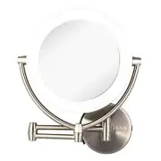 Wall Mount LED Lighted Makeup Mirror AC Adapter Battery Operated 1x/10 Mag