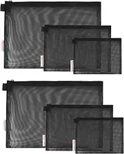 Flightmode Mesh Bag, Zipper Bags for Makeup Travel, Portable Cosmetic Case Toiletry Pouch Packing Organisers Black, 6 Pieces