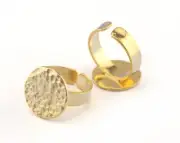 Ring Hammered Adjustable Ring Blank Shiny Gold Plated brass (17mm 7US size 2980