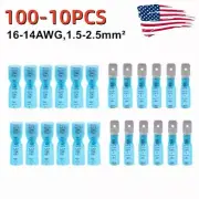 10-100PCS Female/Male Heat Shrink Spade Wire Terminal Blue Solder Connectors US