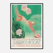 Galrie Charming Vintage Underwater Adventure Travel Poster Art Print for Summer Resorts, Black Frame, A4 21 x 30cm (8 x 12inch)