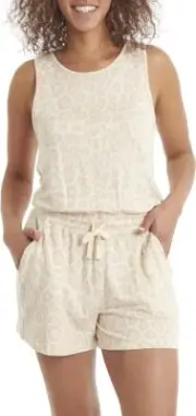 Splendid Romper Womens XS Shorts Top Beige Oatmeal Leopard Print Side Pockets