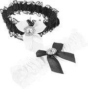 [JEWEDECO] 2 pcs Elastic Wedding Bridal Garters with Bow and Rhinestone Decor Lace Garter for Bride Wedding Prom Engagement Anniversary Comfortable Skin Friendly Design