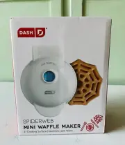 BRAND NEW Dash Spider Web Mini Waffle Maker White 4" Cooking Surface Halloween