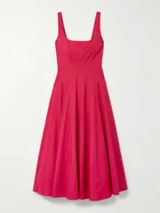 [STAUD] STAUD - Wells Pleated Cotton-blend Poplin Midi Dress - Red - US16 US16 Red
