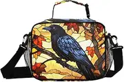 Raven Stain Glass Insulated Lunch Box for Women Men - Ideal for Work, Picnics - Includes Adjustable Shoulder Strap