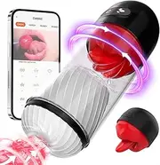 Male Masturbator Penis Training Vibrator, Penis Pump with 9 Vibrating & 360° Tongue Licking, Men Pocket Pussy Stroker Penis Trainer Pump Adult Sex Toys for Men
