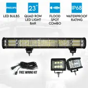 Elinz 23" LED Light Bar 4 Rows Bundle 2x 60W Driving WorkLight Flood Spot Beam