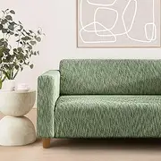 Sherwood Premium Faux Linen 3 Seater Sofa Slipcovers Cloth Couch Cover High Stretch Fit Anti-Slip Anti-Wrinkle Removable Machine Washable Protector - Eden Green