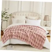 Luxury Faux Fur Rabbit Fur Throw Blanket Checkered 60"*80" Faux Fur Pink