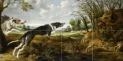 AN EXTENSIVE LANDSCAPE WITH THREE HOUNDS Tile Mural Kitchen Backsplash 24x12