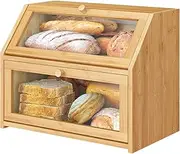 Vriccc Large Bread Box,Bamboo Wood for Kitchen Counter, Corner Bread Box, Large Capacity Bread Storage Bin
