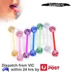 7PCs Bioplast Flexible Tongue Piercing Bar Sparkling Multiple Candy Colour Set
