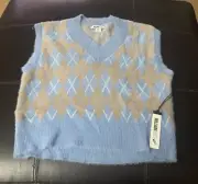 NWT William Rast Argyle Sweater Vest Women’s Size Small Blue Brown Soft C3G12