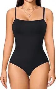 [Eleady] Shapewear Bodysuits for Women - Body Shaper Tummy Control Sleeveless Bodysuit Square Neck Tank Tops, Black, Medium