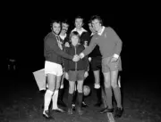 Billy Best of Northampton Town shakes hands with former teammate P- Old Photo