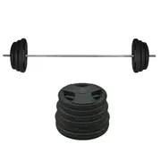 128kg Rubber Coated Ez Grip Cast Iron Weight Plate +198cm Barbell Bar Weight Set