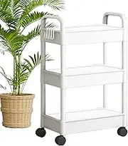 Utility Cart on Wheels | Durable Storage Rack Cart | Versatile Rolling Snack Cart with 3-Tier Shelves, Movable Book Cart Organiser Perfect for Home, Office, Kitchen or Class Use