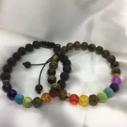 2 PC Beautiful Onyx Lava Rock Volcanic Stone Multicolor Beads Bracelet 1443