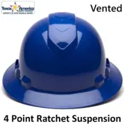 Pyramex Ridgeline Vented Full Brim Hard Hat with 4 pt suspension - Blue