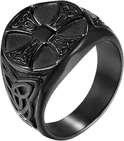 [JewelryWe] Jewellery Men's Ring Stainless Steel Vintage Viking Irish Trinity Celtic Knot Cross Rings Signet Rings Men Band Rings Engraved Silver Gold Black Size 54 to 76