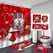 Merry Christmas Shower Curtain Sets for Bathroom, 4Pcs Xmas Shower Curtain/No...