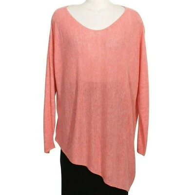 EILEEN FISHER Rosewood Pink Lightweight Linen Melange Links Asymmetrical Top XL