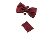 Mens Maroon Subtle Zig Zag Matching Bow Tie, Pocket Square & Cuff Links Set