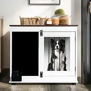 Dog Crate Furniture, Indoor Dog Kennel Side End Table Wooden Dog House with Double Doors for Small & Medium Dog