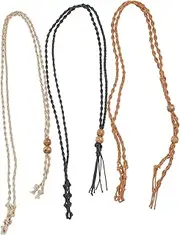 [JEWEDECO] 3Pcs Adjustable Woven Crystal Cage Necklace Holders Black Dark and Beige Cord for Stylish Pendant Display for Gemstone and Stone Pendants