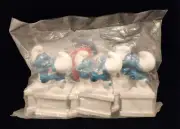 Vintage Sign Bearer Smurf A Gram Happy Smurfday PVC Figure Sealed Bag of (6)