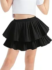 [KEOYA] Girls'Pleated Skirts Skorts Comfy Elastic Waisted Skirts Layered Ruffle Skirt Toddler Girl Casual Skirts 2-14T