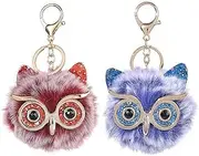 [Tuxiaobu] 2Pcs Diamond Owl Keychain, Faux Fur Fluffy Fuzzy Charm Key Ring Charm, Key Ring Pendant Car Bag Keyring Baby Toy Key Chain Charm For Women & Girls